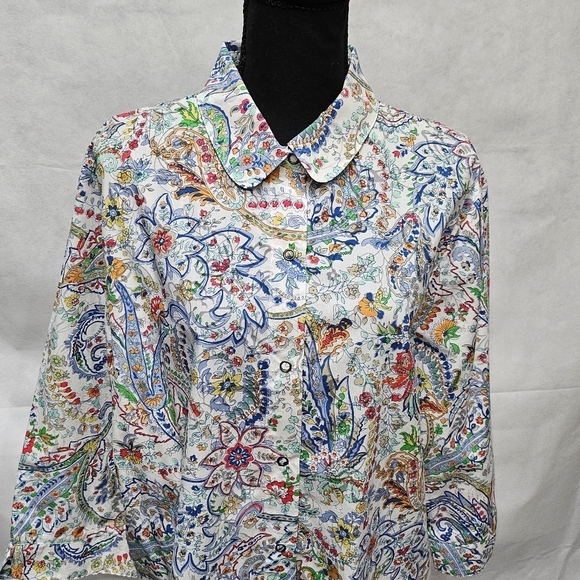 Alfred Dunner Floral Semi Sheer Cut Out Snap Up Shirt Size 18 - Picture 2 of 8
